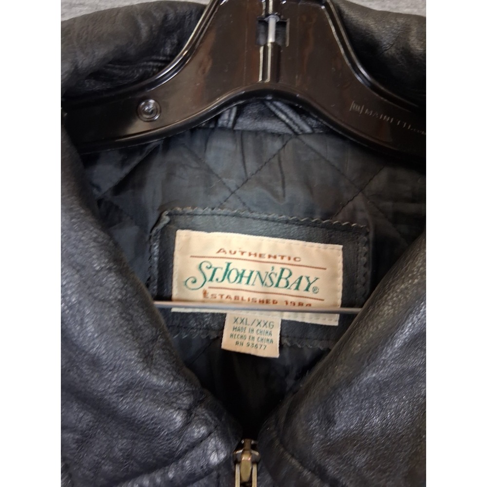 St Johns Bay Mens Jacket 2XL Black Leather Bomber Motorcycle Y2K VTG Classic - Picture 3 of 10